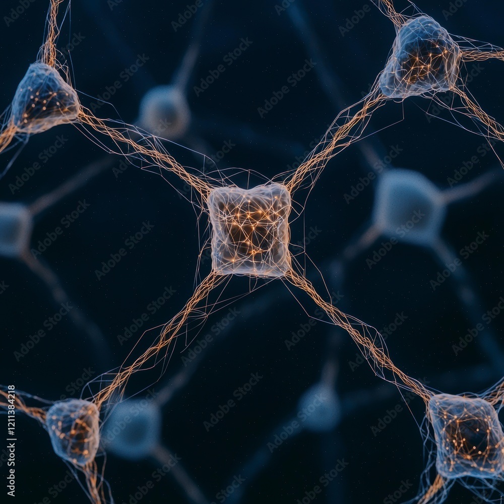 Poster glowing neural network abstract cosmos ai science technology brain cells connection