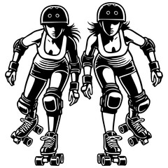 Two Female Roller Derby Illustration.
