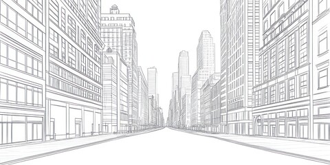 Architectural Sketch of a City Street with Tall Buildings