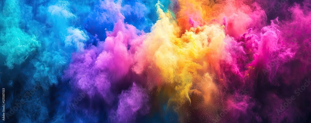 Poster rainbow holi idea. vibrant color dust clouds create a stunning visual effect in a colorful explosion