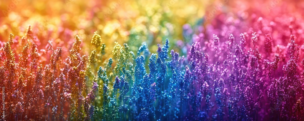 Poster rainbow holi idea. vibrant rainbow gradient pattern of colorful plant life creating a stunning visua