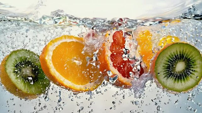 Fresh citrus fruits splashing in water, healthy lifestyle