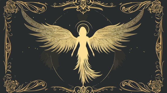 Holy Angel Silhouette Flat Vector Illustration - Celestial Winged Figure