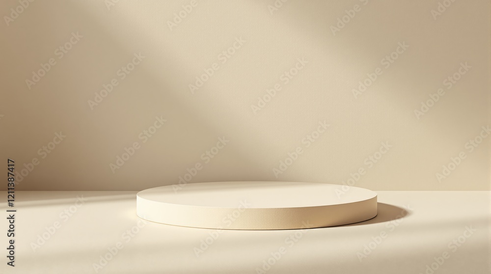 Poster beige podium displayed on a smooth surface with a neutral background, highlighted by soft lighting. 