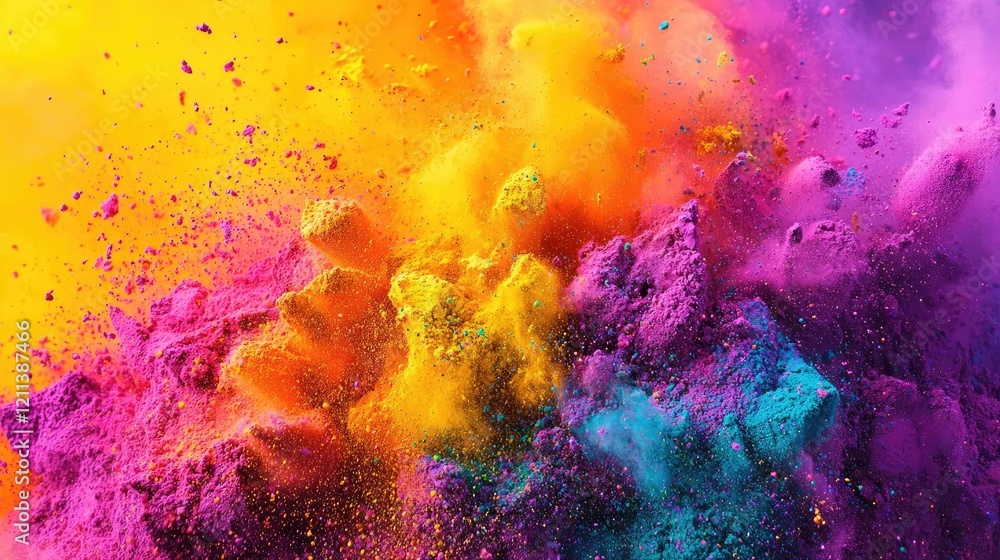 Fototapete rainbow holi idea. vibrant explosion of colored powders creating a dynamic visual spectacle.