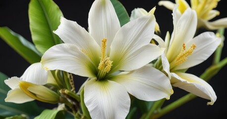Detailed Image of Banana Blossom with White and Yellow Petals , botanical, flower