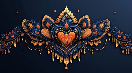 Ornate Heart Design with Floral and Feather Accents