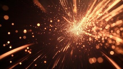 Fototapeta premium Abstract Explosion of Golden Sparks: A Cosmic Burst of Light and Energy