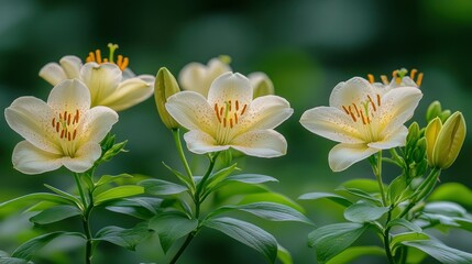 Fototapeta premium Elegant Creamy Lilies in a Serene Garden