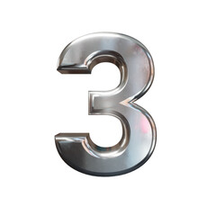 premium 3D silver number 3 digit three isolated