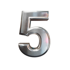 premium 3D silver number 5 digit five on transparent background