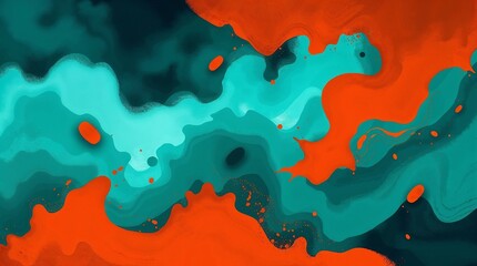 Digital artwork showing dramatic stormy weather, featuring warm terracotta and cool teal abstract shapes resembling tectonic plates.  The focus is on the high tension and contrast between warm.