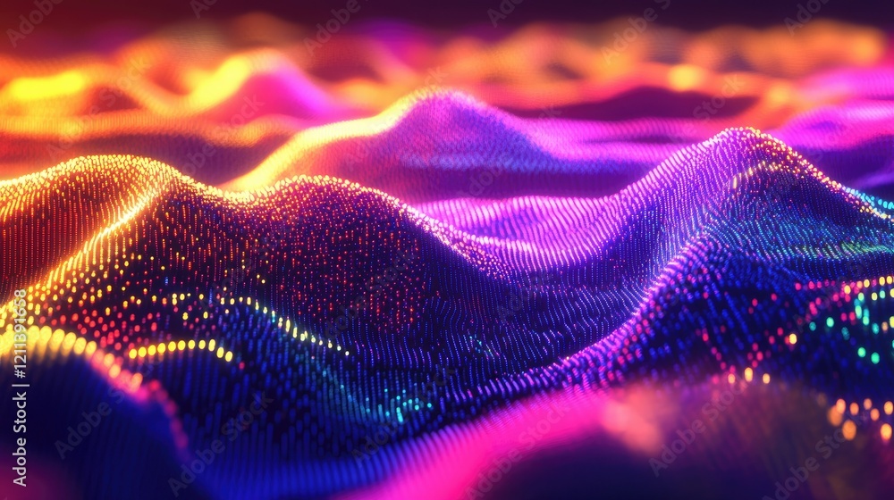 Fototapete digital pixel pattern glowing in high-definition colors on a computer screen, creating a vibrant vis