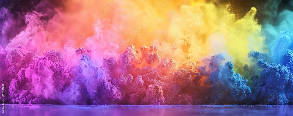 Poster Rainbow holi idea. Vibrant rainbow smoke swirling in flowing patterns, creating a colorful abstract background.