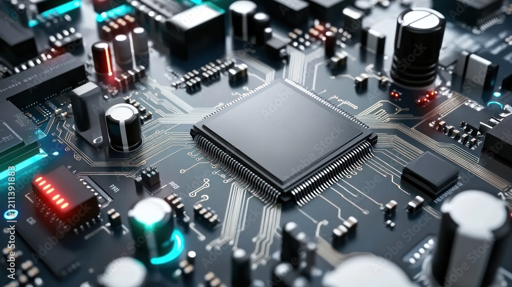 Poster close-up of a circuit board with a central processing unit