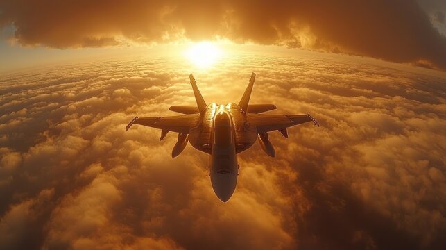 Sunset Flight: F/A-18 Super Hornet Above the Clouds
