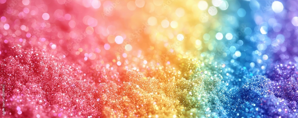 Poster rainbow holi idea. a vibrant rainbow of sparkling glitter in soft focus, creating a dreamy effect.