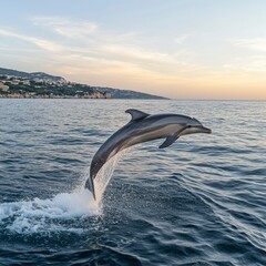 Obraz premium Dolphin jumping at sunset