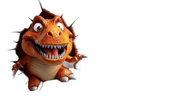 Playful Prehistoric Pal: A 3D Rendered T-Rex Bursting Through!