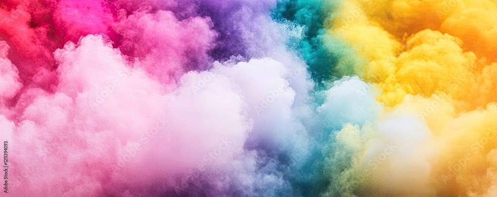 Poster rainbow holi idea. vibrant colored smoke clouds create a dynamic and artistic background.