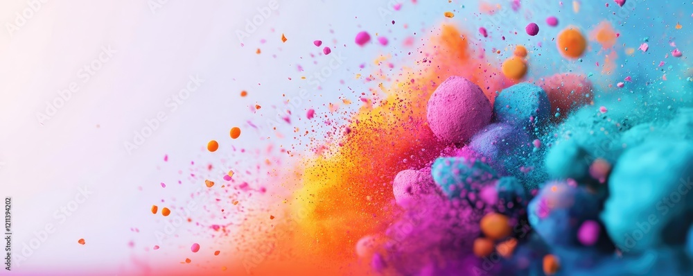 Poster rainbow holi idea. vibrant explosion of colored powder creating a stunning visual impact in various 
