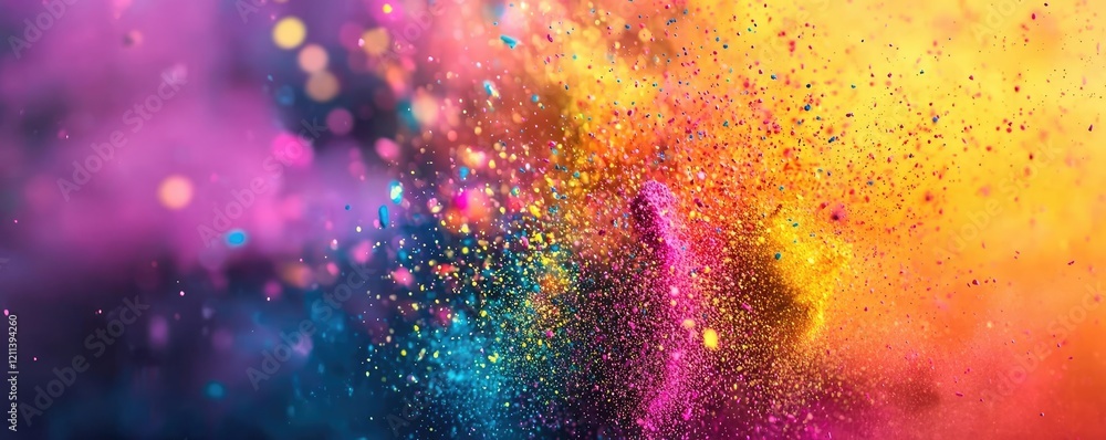 Aufkleber Rainbow holi idea. Vibrant explosion of colors with splashes and particles creating a dynamic visual effect.