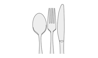 line art color of spoon, fork and knife illustration