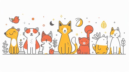 Fototapeta premium Adorable Little Animals Group Vector Illustration Design