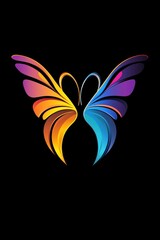 Fototapeta premium A combination of a butterfly and a woman. A creative logo combining the face of an old woman with abstract butterfly wings, representing transformation, mental strength and beauty