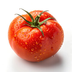 A single Tomato isolated on white background with water drops