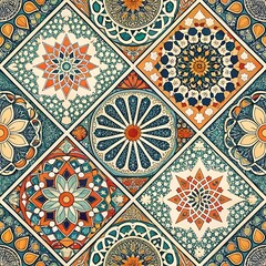 Vintage seamless floral pattern with ceramic tiles and traditional decorative design