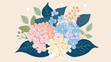 Vibrant Hydrangea Bouquet Flat Vector Illustration