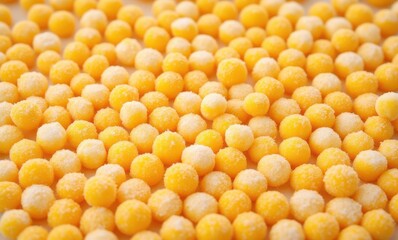 Colorful round candies in yellow and white