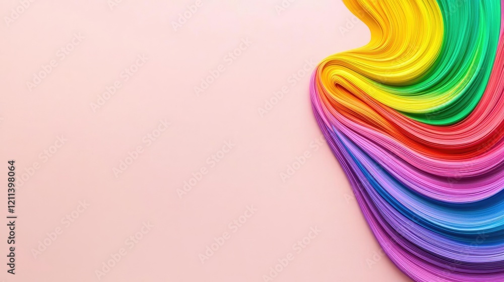 Poster rainbow holi idea. colorful paper swirls on a soft background create a vibrant and artistic display.