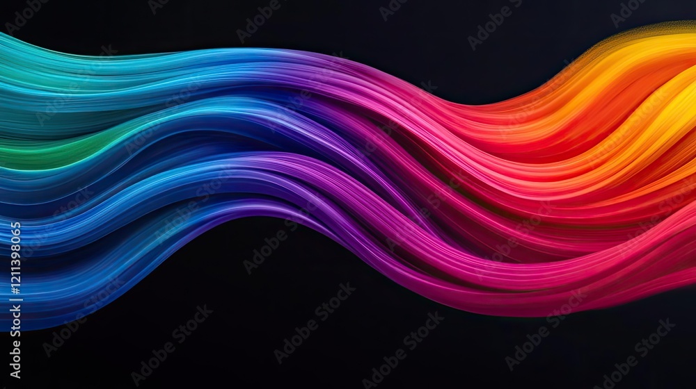 Poster rainbow holi idea. vibrant wave patterns in various colors flowing against a dark background.