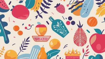 Rosh Hashanah Icons Set - Flat Vector Illustration