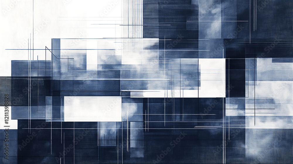 Poster high tech background with white and blue lines and shapes . generative ai