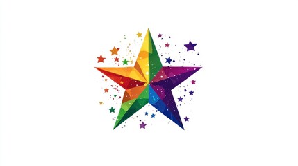 An LGBTQ logo with geometric rainbow shapes forming a star pattern, bold and isolated on a white background.