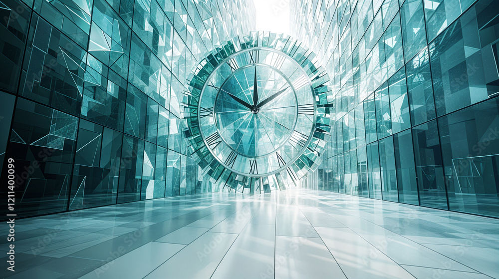 Poster abstract background with old clock face breaking into pieces . generative ai