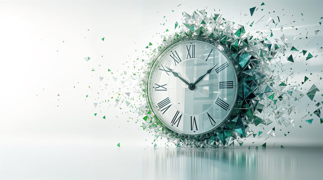abstract background with old clock face breaking into pieces . Generative AI