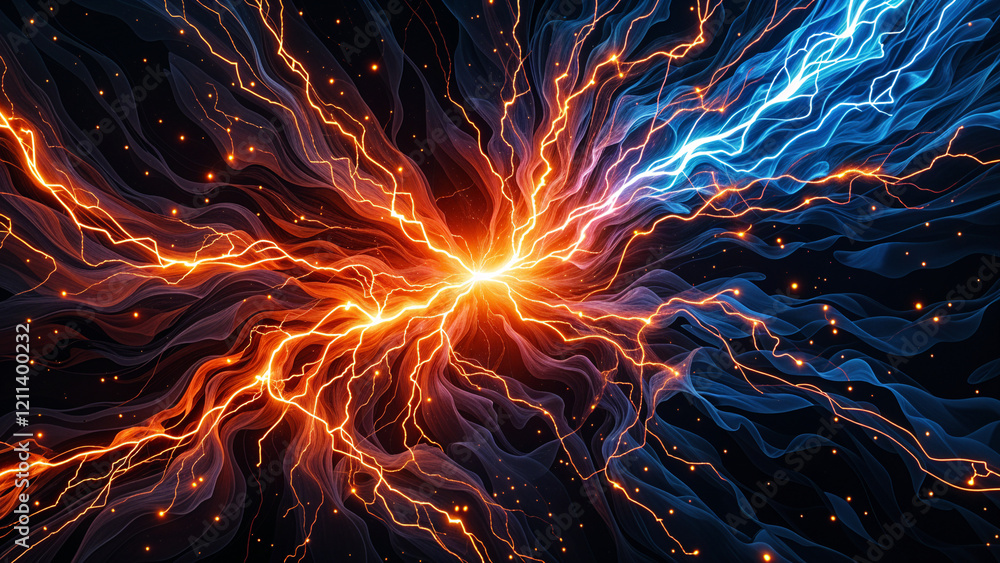 Poster abstract background with energy discharges and lava . generative ai
