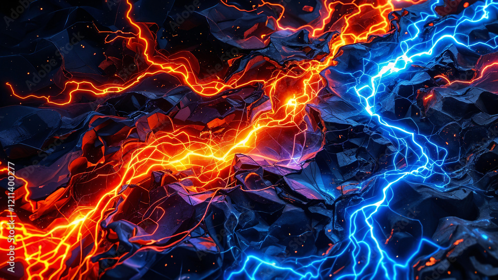 Poster abstract background with energy discharges and lava . generative ai