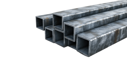 A stack of steel beams showcasing robust industrial materials. transparent background