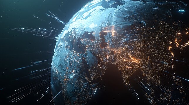 A computer generated image of a planet with a bright red spot on it