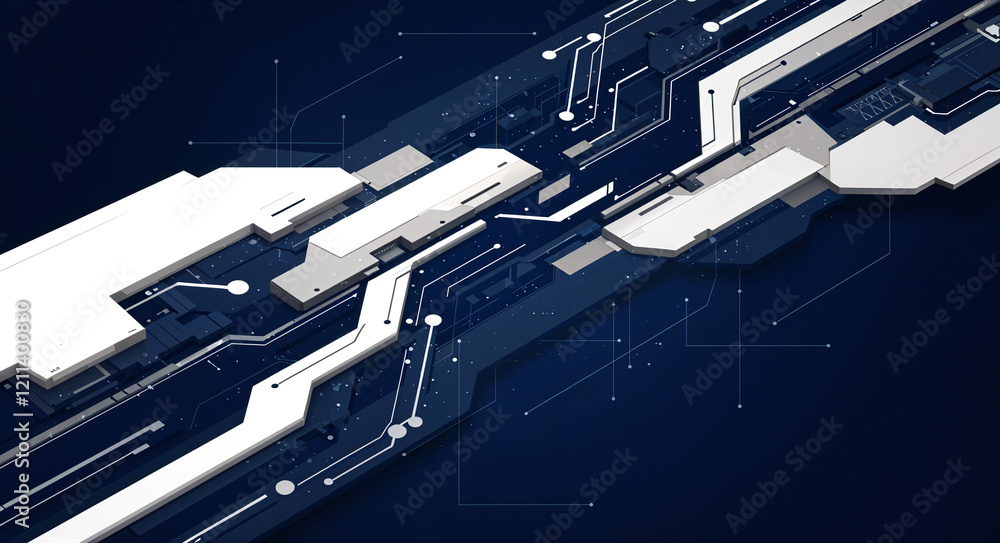 Poster high tech background with white and blue lines and shapes . generative ai