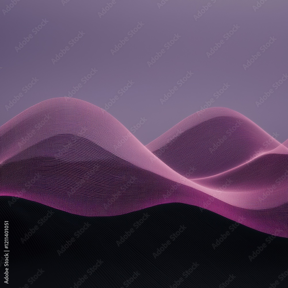 Poster abstract pink data wave tech background digital landscape network mesh grid flowing l