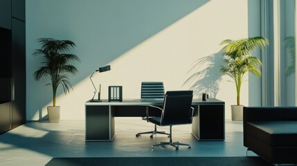 Modern Office Interior Design: Sunlit Workspace with Minimalist Decor