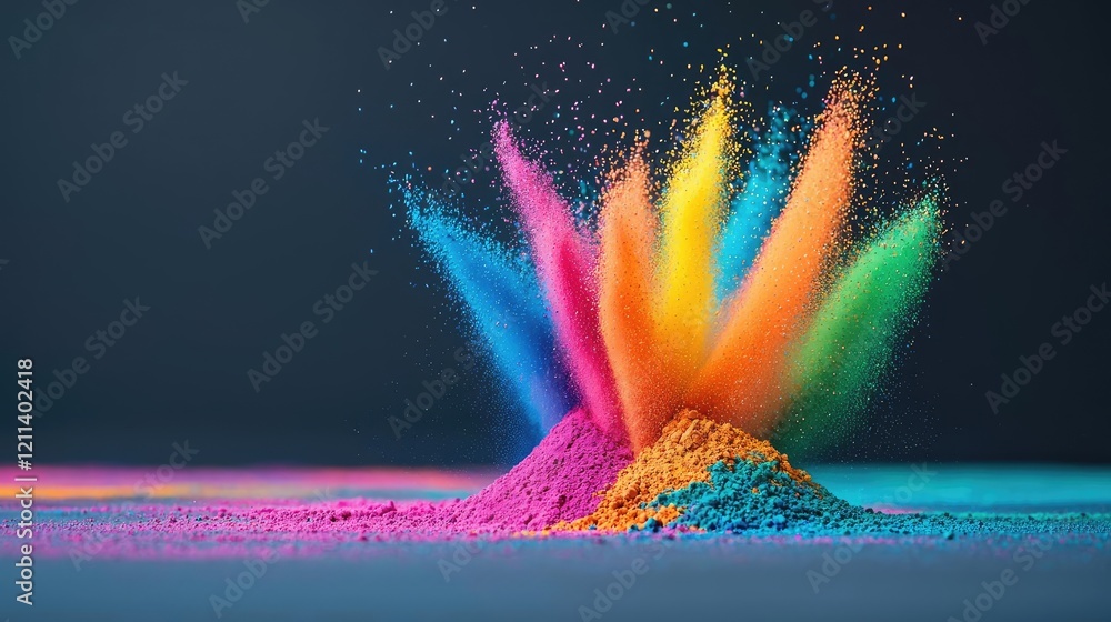 Poster rainbow holi idea. vibrant colored powders exploding in a creative, artistic display of beauty and e