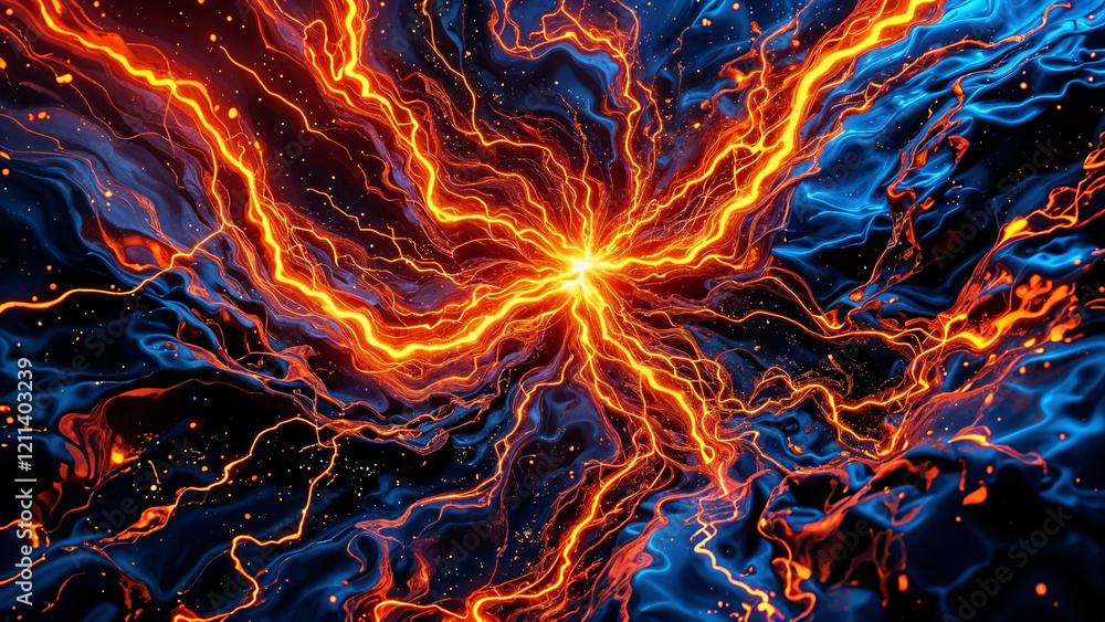 Poster abstract background with energy discharges and lava . generative ai