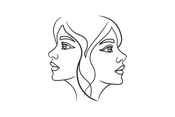two women face drawing art vector design. one line minimalistic women face line art design. girl face logo line art design vector